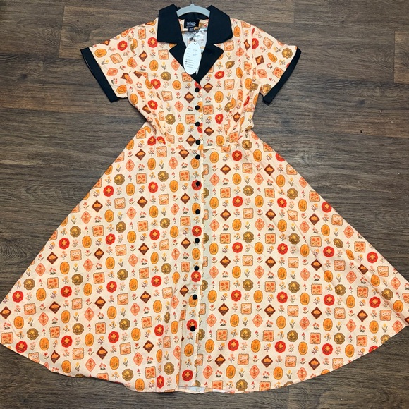 Vintage 50s Market Novelty Print Swing Dress Rockabilly Retro NWT Size L - Picture 2 of 10
